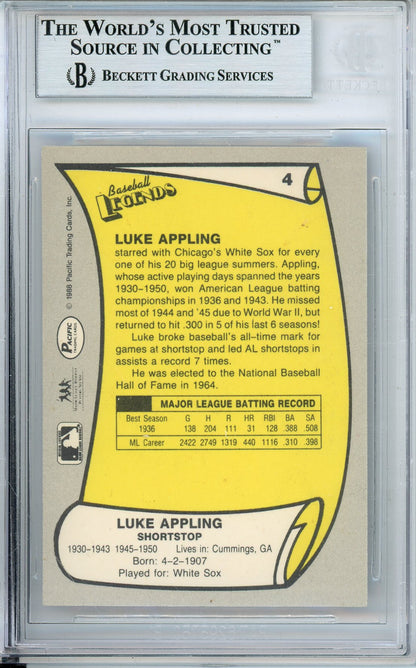 1988 PACIFIC LEGENDS LUKE APPLING #4 HOF AUTOGRAPH BECKETT AUTHENTIC