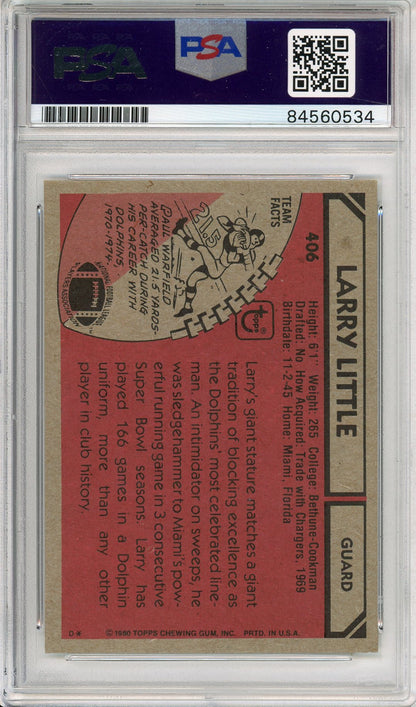 1980 TOPPS LARRY LITTLE #406 HOF AUTOGRAPH DOLPHINS PSA/DNA