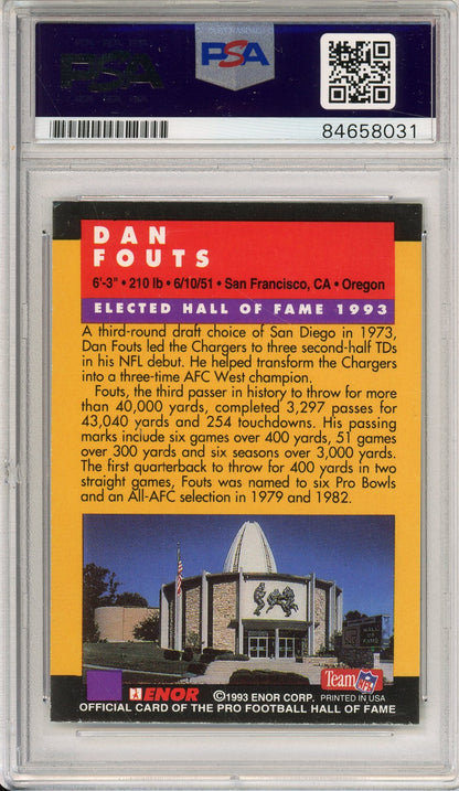 1993 ENOR NFL HOF DAN FOUTS HOF CHARGERS 4-TIME ALL PRO AUTOGRAPH PSA/DNA