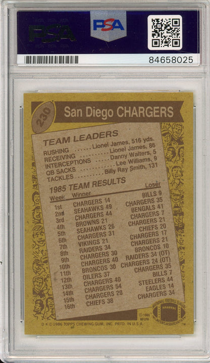 1986 TOPPS DAN FOUTS #230 HOF CHARGERS 4-TIME ALL PRO AUTOGRAPH PSA/DNA