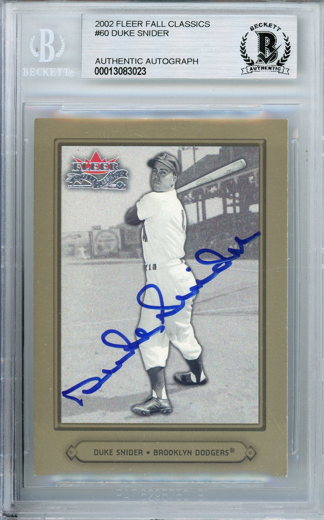 2002 FLEER FALL CLASSICS DUKE SNIDER #60 HOF AUTOGRAPH BECKETT AUTHENTIC