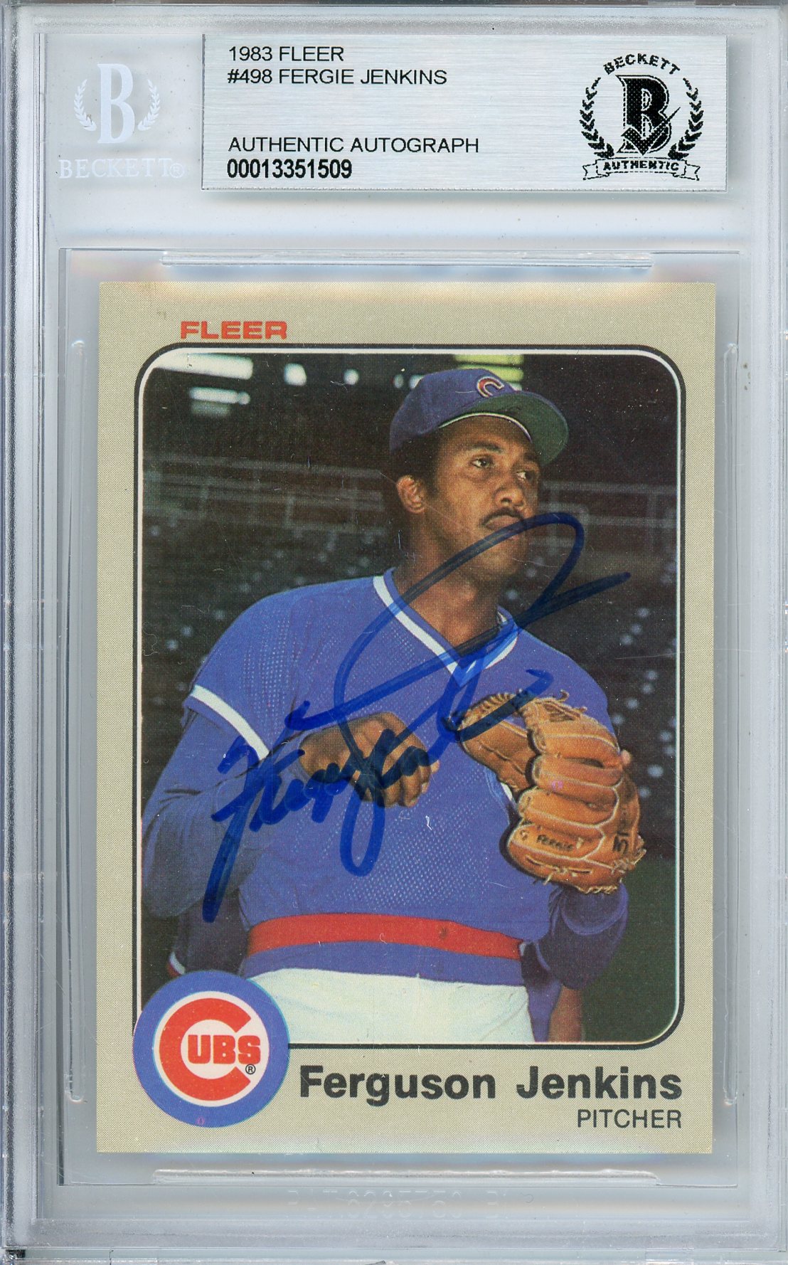 1983 FLEER FERGIE JENKINS #498 CUBS HOF AUTOGRAPH BECKETT AUTHENTIC