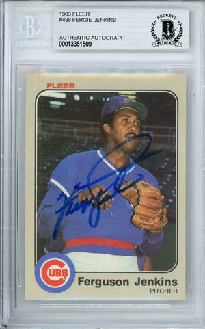 1983 FLEER FERGIE JENKINS #498 CUBS HOF AUTOGRAPH BECKETT AUTHENTIC