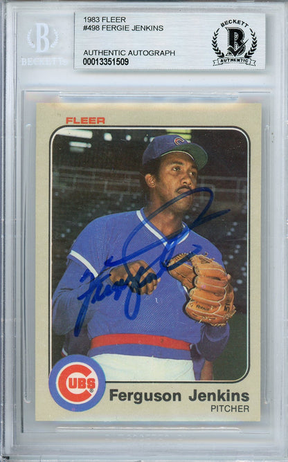 1983 FLEER FERGIE JENKINS #498 CUBS HOF AUTOGRAPH BECKETT AUTHENTIC