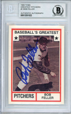 1982 TCMA GREATEST PITCHERS BOB FELLER #1  HOF AUTOGRAPH BECKETT AUTHENTIC