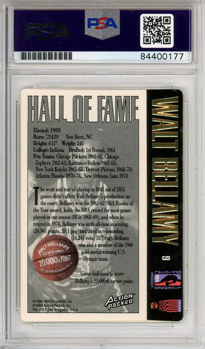 1994 NBA ACTION PACKED WALT BELLAMY #9 HOF AUTOGRAPH PSA/DNA