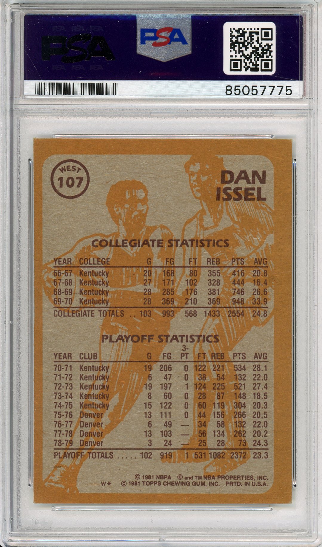 1981 TOPPS DAN ISSEL #107 SUPER ACTION HOF AUTOGRAPH PSA/DNA