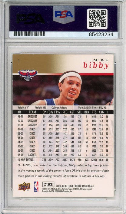 2008-09 UPPER DECK FIRST EDITION MIKE BIBBY #1 HAWKS AUTOGRAPH PSA/DNA