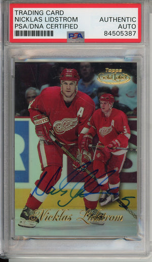 1999 TOPPS NICKLAS LIDSTROM #58 HOF RED WINGS 12-TIME ALL STAR AUTOGRAPH PSA/DNA