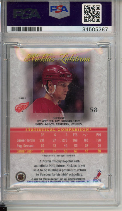 1999 TOPPS NICKLAS LIDSTROM #58 HOF RED WINGS 12-TIME ALL STAR AUTOGRAPH PSA/DNA