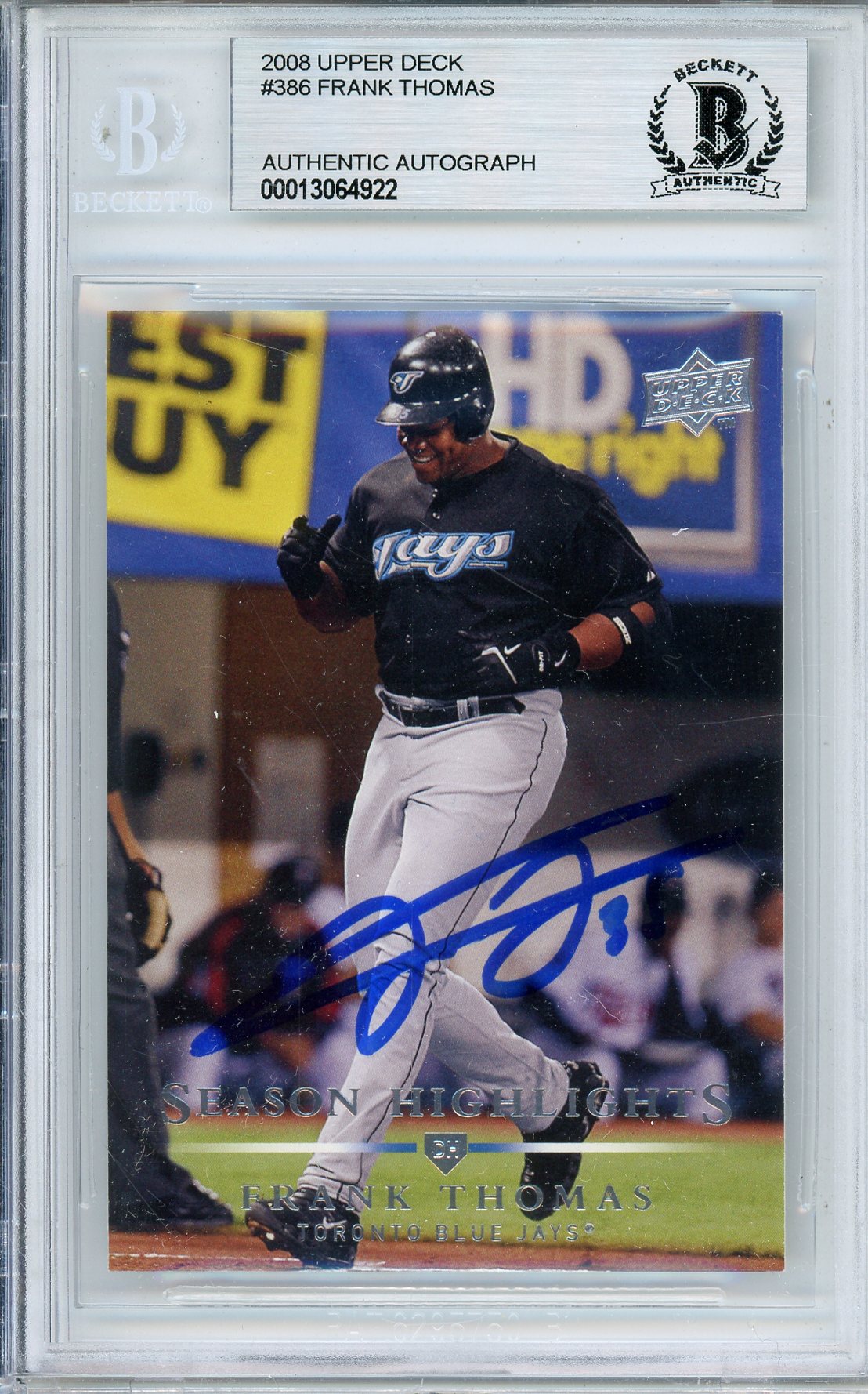 2008 UPPER DECK FRANK THOMAS #386 HOF AUTOGRAPH BECKETT AUTHENTIC