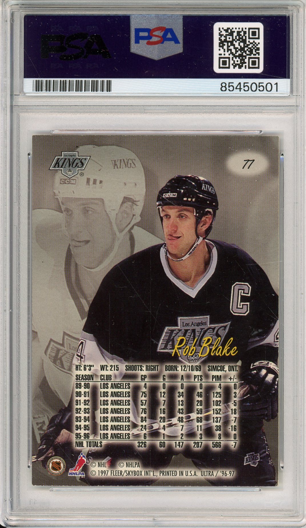 196-97 FLEER ULTRA ROB BLAKE #77 HOF KINGS 8-TIME ALL STAR AUTOGRAPH PSA/DNA
