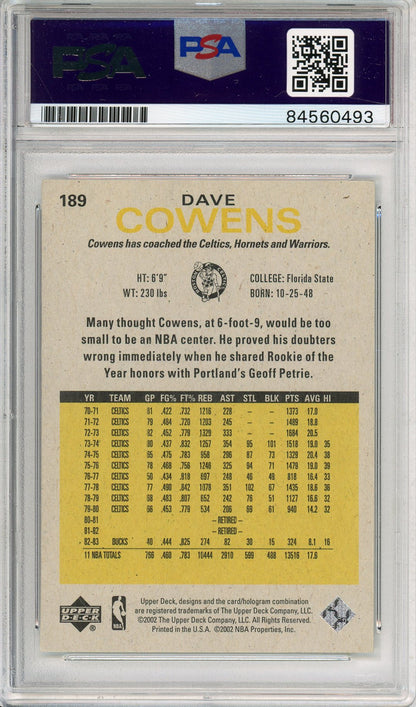2002 UPPER DECK DAVE COWENS #189 HOF CELTICS AUTOGRAPH PSA/DNA
