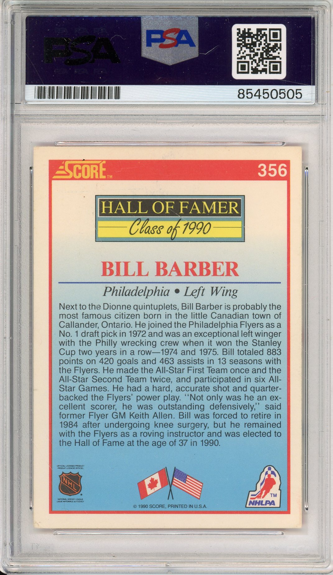 1990 SCORE BILL BARBER #356  HOF FLYERS 3-TIME CHAMPION AUTOGRAPH PSA/DNA