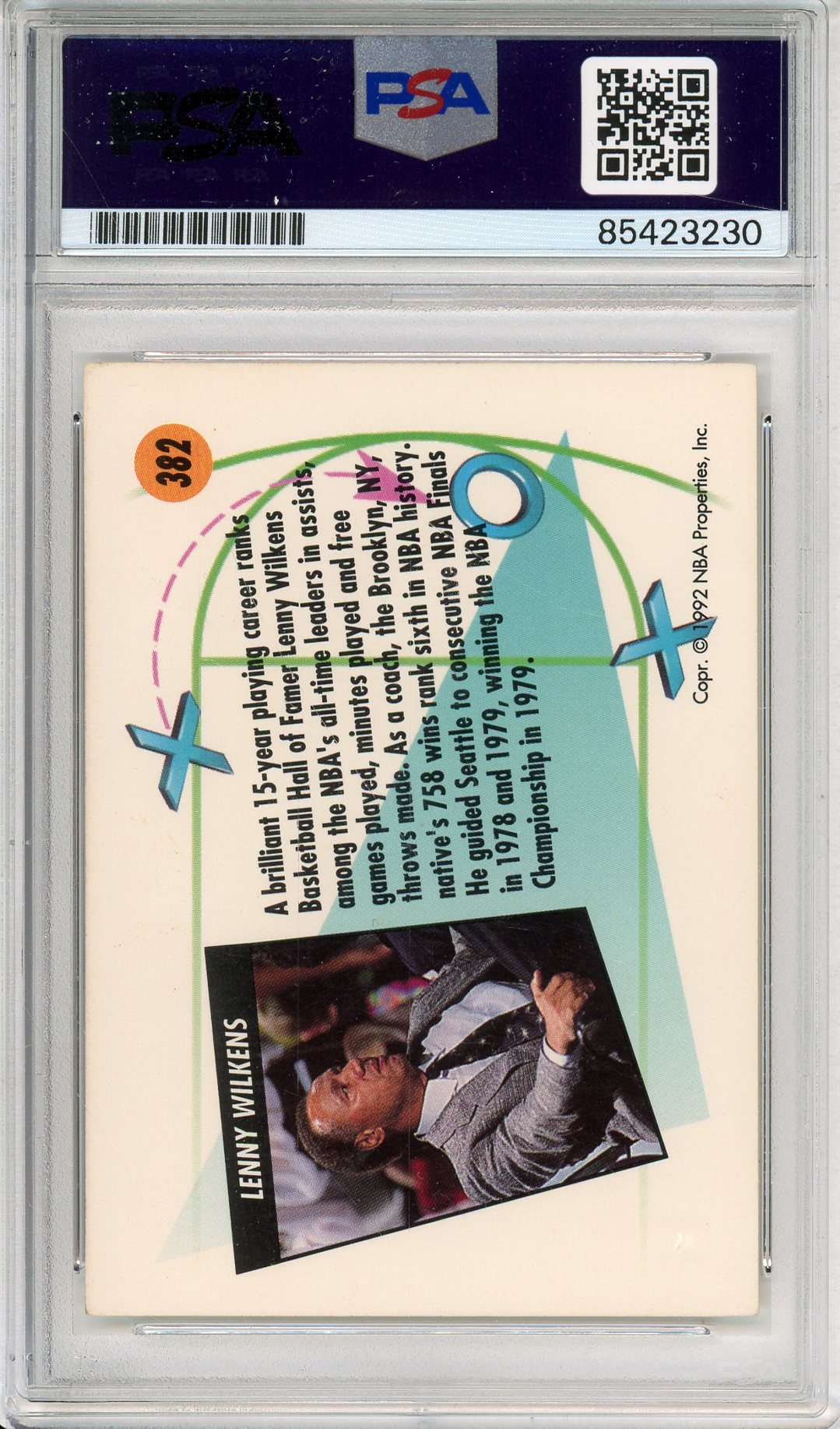 1992 SKYBOX LENNY WILKENS #382 HOF CAVALIERS AUTOGRAPH PSA/DNA