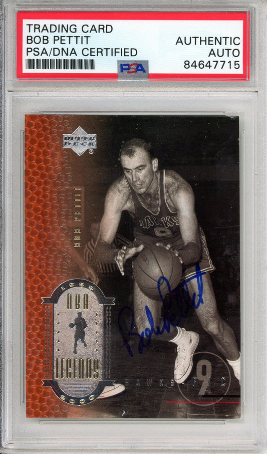 2000 UPPER DECK BOB PETTIT #49 NBA LEGENDS HOF HAWKS AUTOGRAPH PSA/DNA