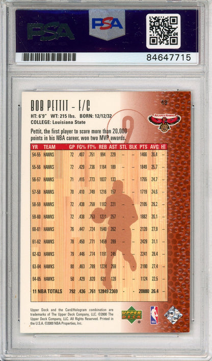 2000 UPPER DECK BOB PETTIT #49 NBA LEGENDS HOF HAWKS AUTOGRAPH PSA/DNA