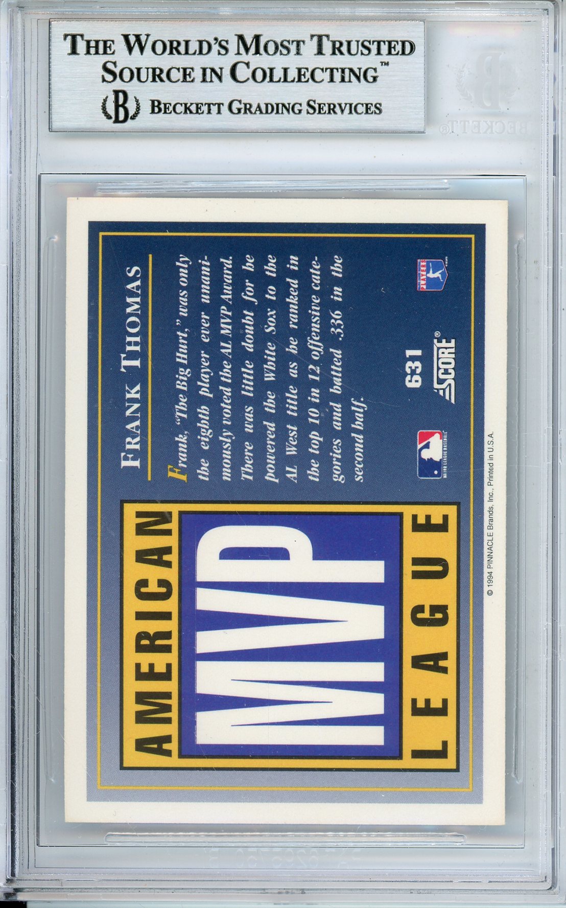 1994 SCORE FRANK THOMAS #631 HOF AUTOGRAPH BECKETT AUTHENTIC