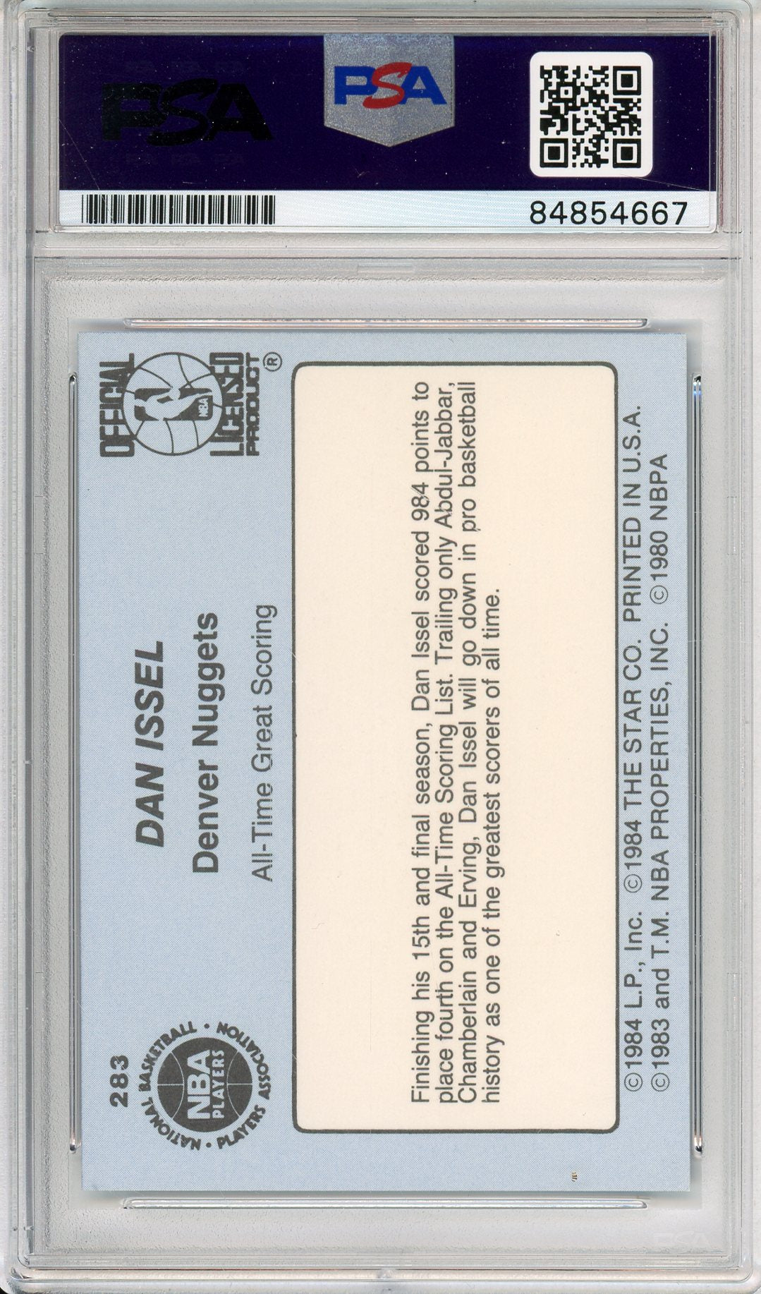 1984 STAR DAN ISSEL #283 ALL TIME GREAT SCORING HOF NUGGETS AUTOGRAPH PSA/DNA