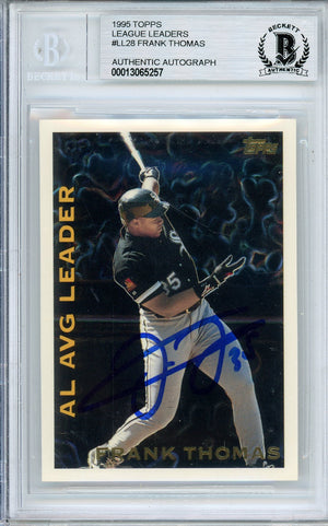 1995 TOPPS LEAGUE LEADERS FRANK THOMAS #LL28 WHITE SOX HOF AUTOGRAPH BECKETT AUTHENTIC