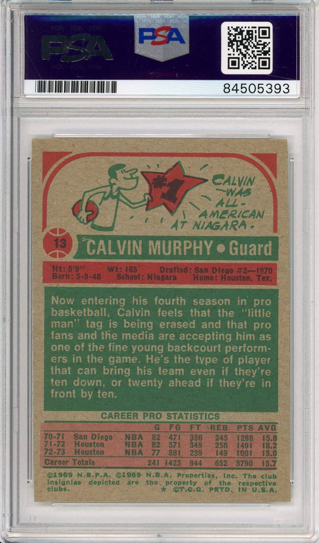 1973 TOPPS CALVIN MURPHY #13 HOF ROCKETS AUTOGRAPH PSA/DNA