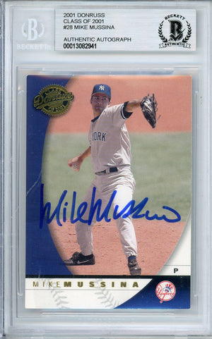 2001 DONRUSS CLASS OF 2001 MIKE MUSSINA #28 YANKEES HOF AUTOGRAPH BECKETT AUTHENTIC