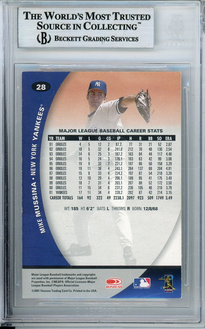2001 DONRUSS CLASS OF 2001 MIKE MUSSINA #28 YANKEES HOF AUTOGRAPH BECKETT AUTHENTIC