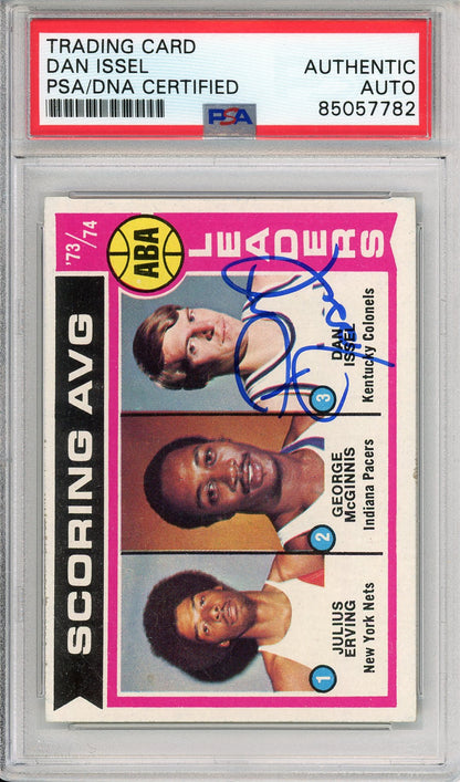 1973-74 TOPPS DAN ISSEL #207 SCORING AVG LEADERS HOF NUGGETS AUTOGRAPH PSA/DNA