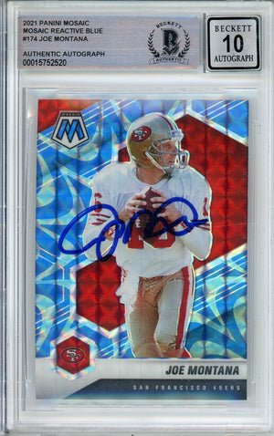 2021 PANINI MOSAIC JOE MONTANA #174 HOF 49ERS 4-TIME SUPER BOWL CHAMP BECKETT AUTOGRAPH