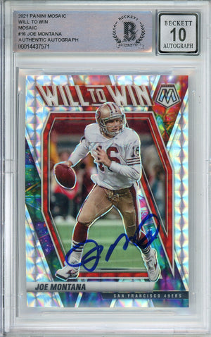 2021 PANINI MOSAIC JOE MONTANA #16 HOF 49ERS 4-TIME SUPER BOWL CHAMP BECKETT AUTOGRAPH