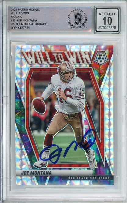 2021 PANINI MOSAIC JOE MONTANA #16 HOF 49ERS 4-TIME SUPER BOWL CHAMP BECKETT AUTOGRAPH