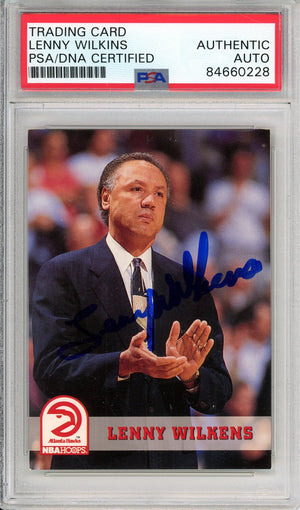 1993 SKYBOX LENNY WILKENS #230 HAWKS HOF AUTOGRAPH PSA/DNA