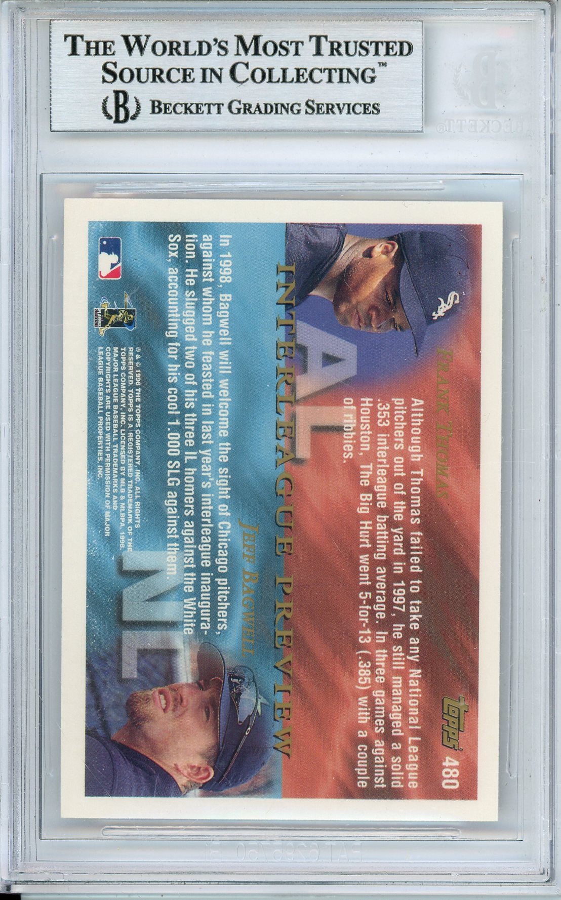 1998 TOPPS BASEBALL FRANK THOMAS #480 HOF AUTOGRAPH BECKETT AUTHENTIC