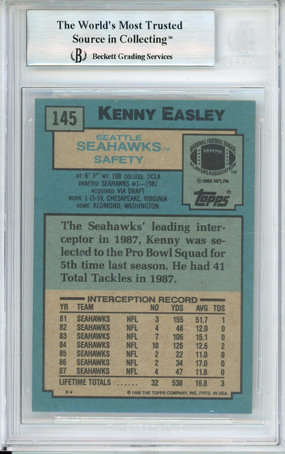 1988 TOPPS KENNY EASLEY #145 HOF SEAHAWKS 5-TIME ALL PRO BECKETT AUTOGRAPH