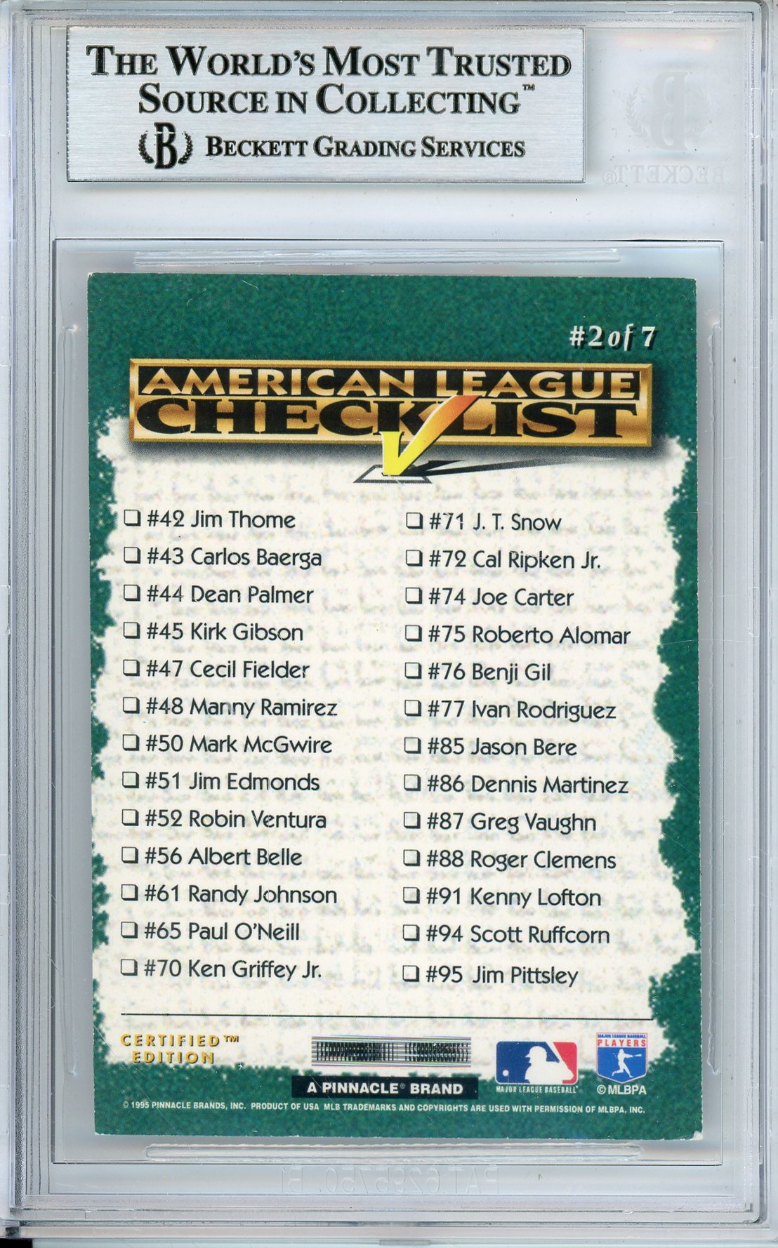 1995 SELECT CERTIFIED CHECKLISTS FRANK THOMAS #2 HOF AUTOGRAPH BECKETT AUTHENTIC