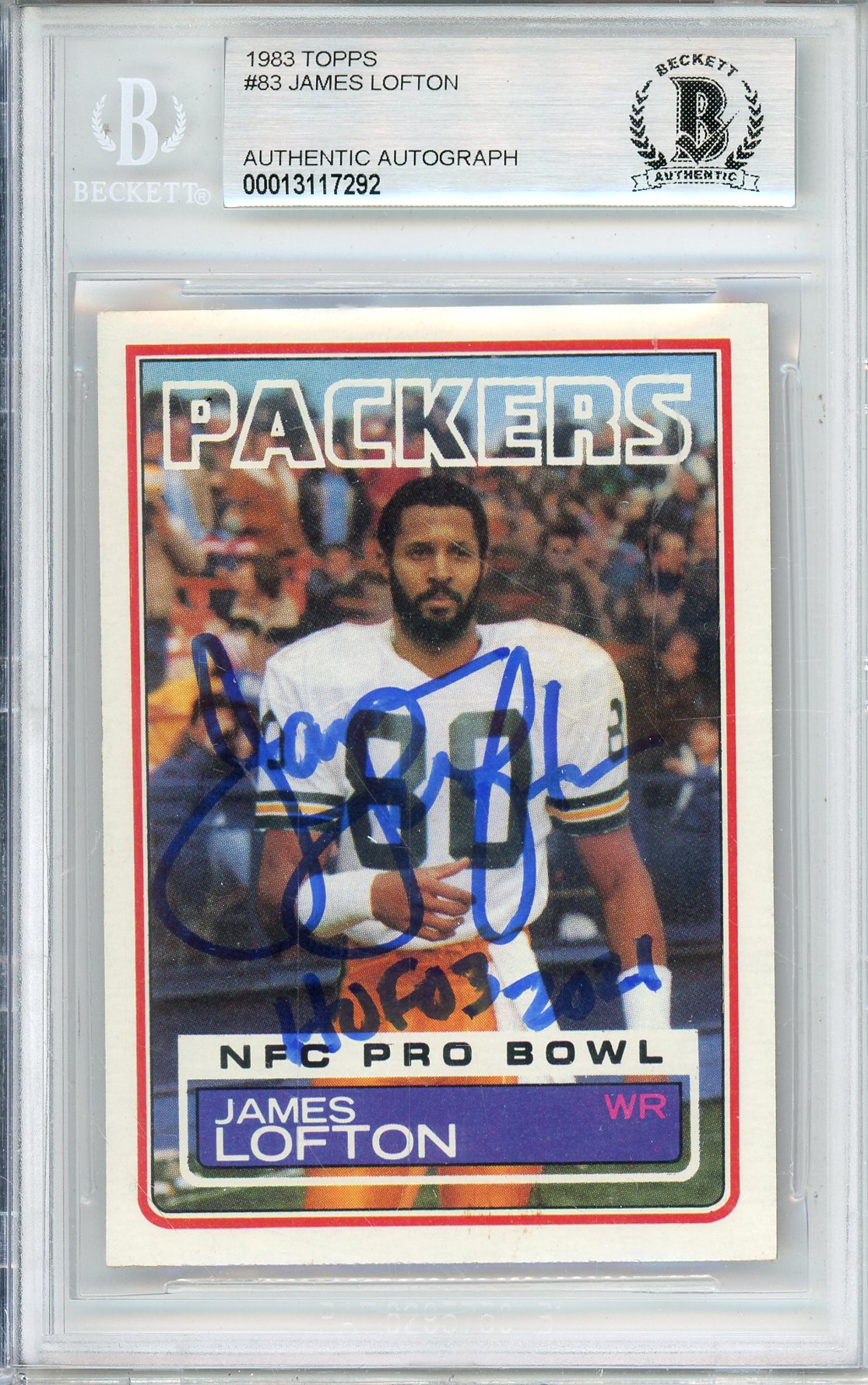 1983 TOPPS JAMES LOFTON #83 HOF PACKERS 4-TIME ALL PRO BECKETT AUTOGRAPH