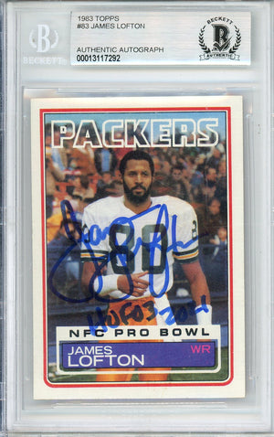 1983 TOPPS JAMES LOFTON #83 HOF PACKERS 4-TIME ALL PRO BECKETT AUTOGRAPH