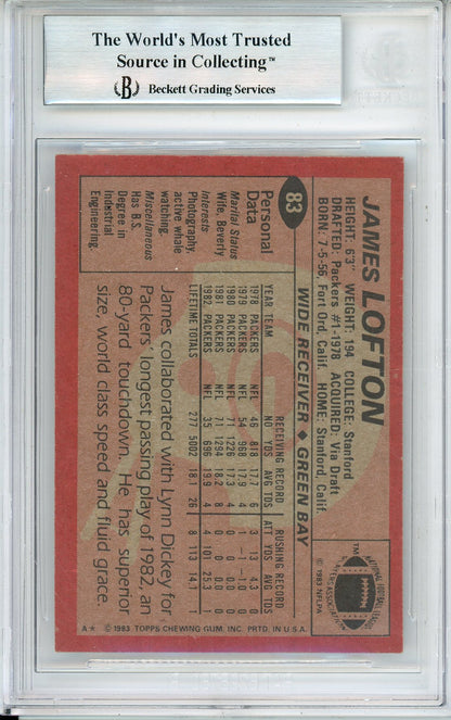 1983 TOPPS JAMES LOFTON #83 HOF PACKERS 4-TIME ALL PRO BECKETT AUTOGRAPH