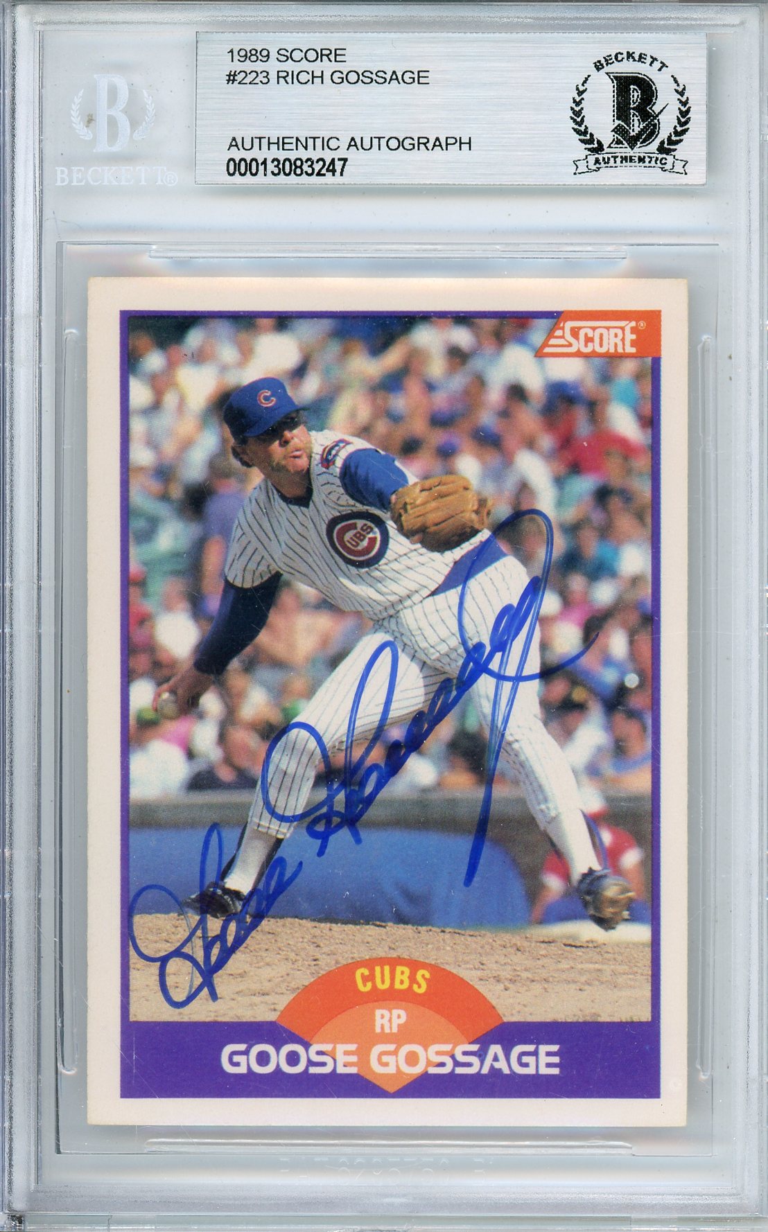 1989 SCORE RICH GOSSAGE #223 CUBS HOF AUTOGRAPH BECKETT AUTHENTIC