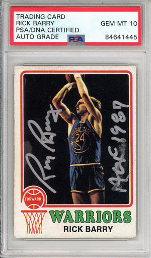 1973 TOPPS RICK BARRY #90 WARRIORS "HOF 1989 INSCRIPTION" AUTOGRAPH PSA/DNA