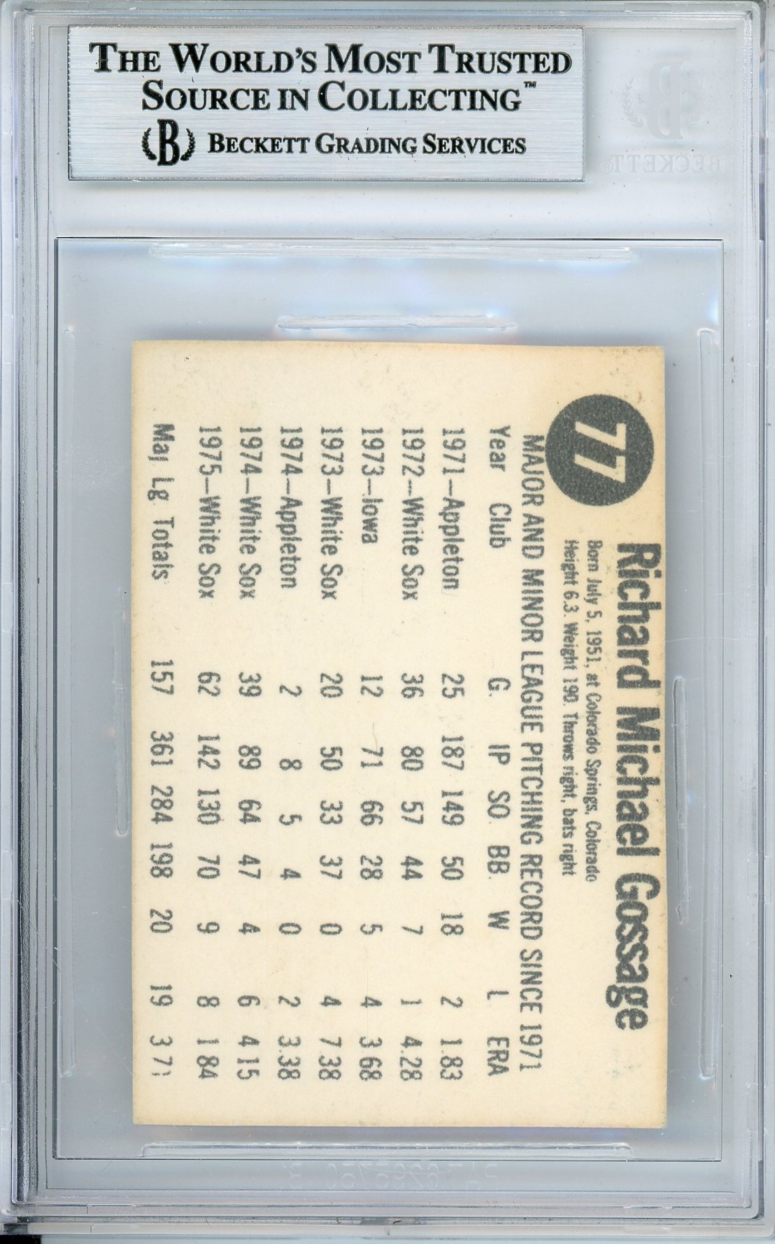 1976 HOSTESS RICH GOSSAGE #77 WHITE SOX HOF AUTOGRAPH BECKETT AUTHENTIC