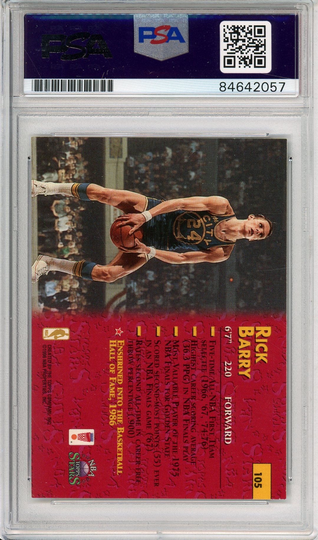 1996 TOPPS NBA STARS RICK BARRY #105 WARRIORS GOLD INK AUTOGRAPH PSA/DNA
