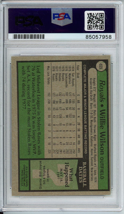 1979 TOPPS WILLIE WILSON RC #409 AUTO SIGNED PSA/DNA