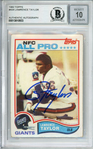 1982 TOPPS LAWRENCE TAYLOR #434 HOF GIANTS 10-TIME ALL PRO BECKETT AUTOGRAPH