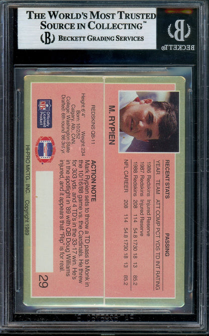 1989 ACTION PACKED MARK RYPIEN #29 AUTOGRAPH BGS AUTHENTIC