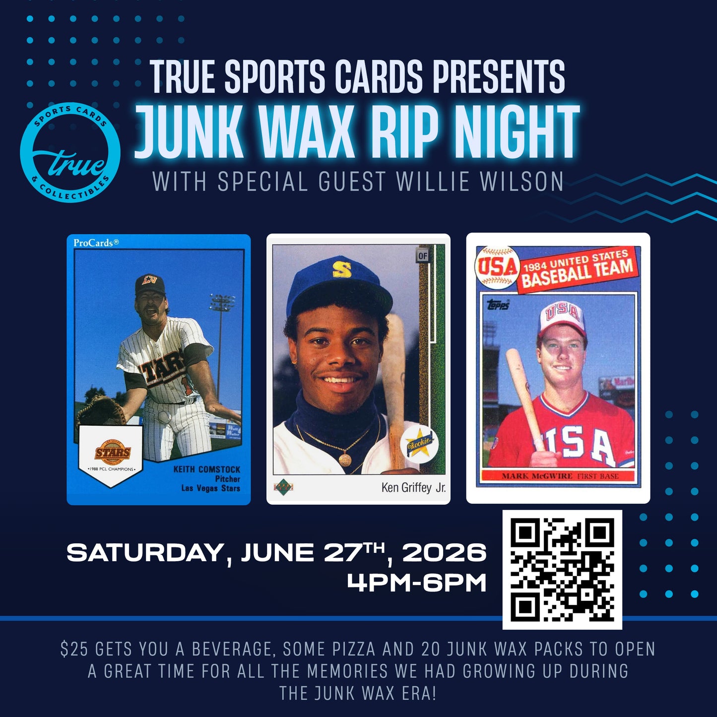JUNK WAX RIP NIGHT TICKET WITH WILLIE WILSON - JUNE 27TH FROM 4-6 PM