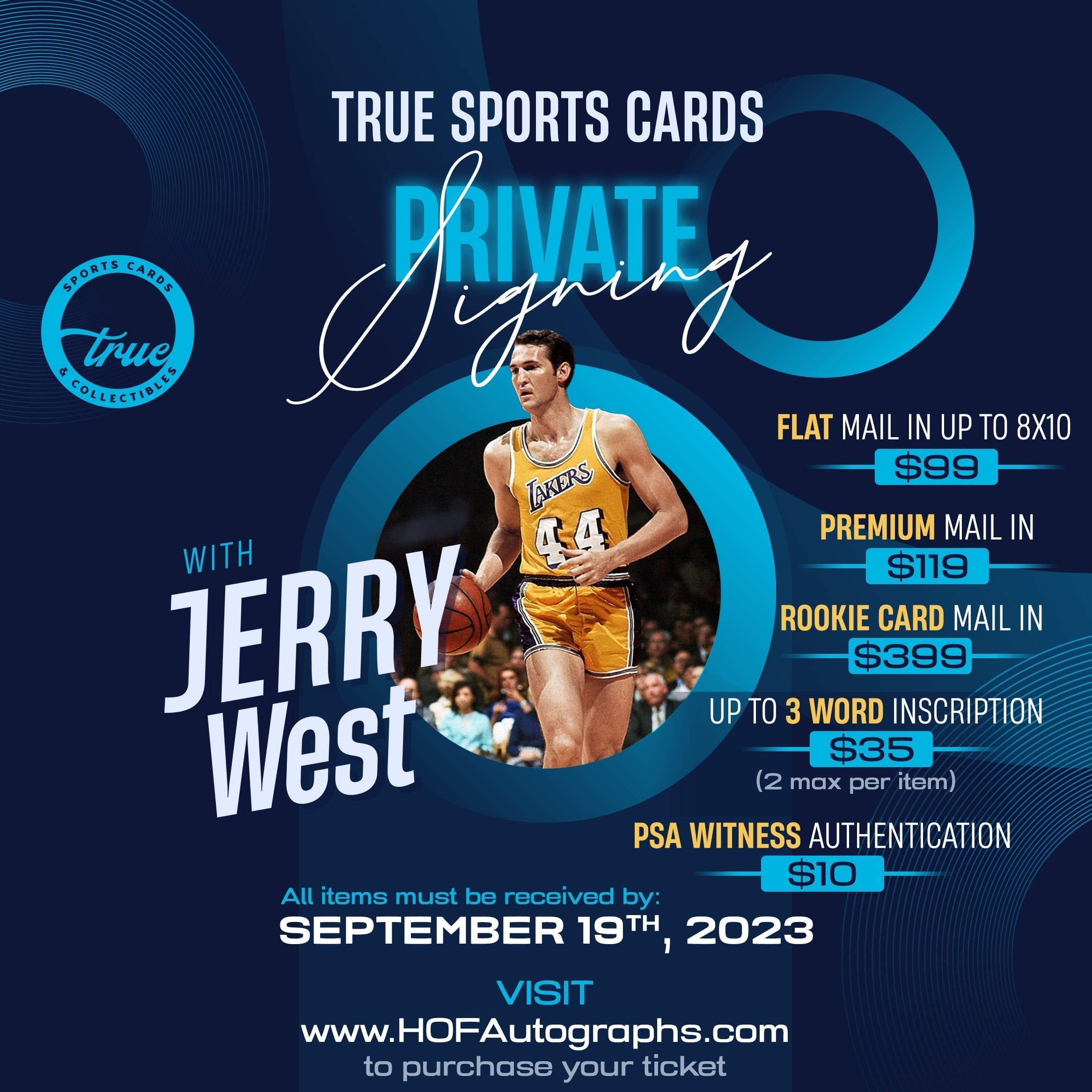 JERRY WEST PRIVATE SIGNING - PSA AUTHENTICATION FOR SEND IN ITEM - SEPTEMBER 2023