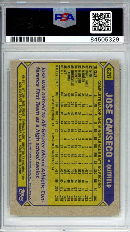 1987 TOPPS JOSE CANSECO AUTO RC ROOKIE #620 PSA DNA (329)