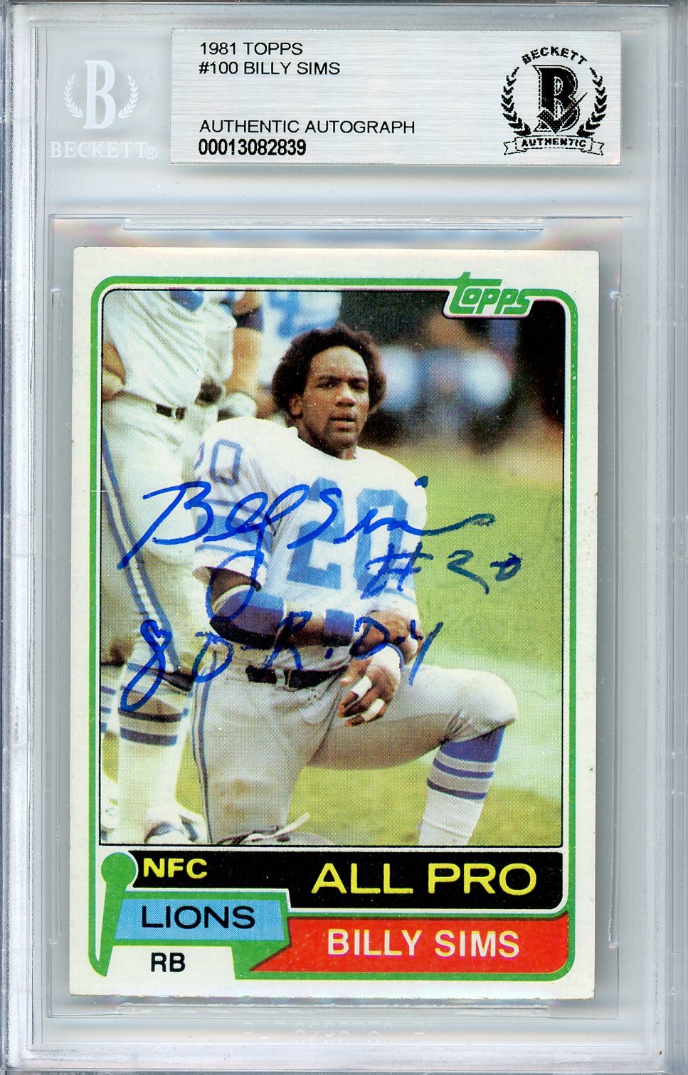 1981 TOPPS BILLY SIMS AUTO ROOKIE RC #100 BECKETT BAS (839)
