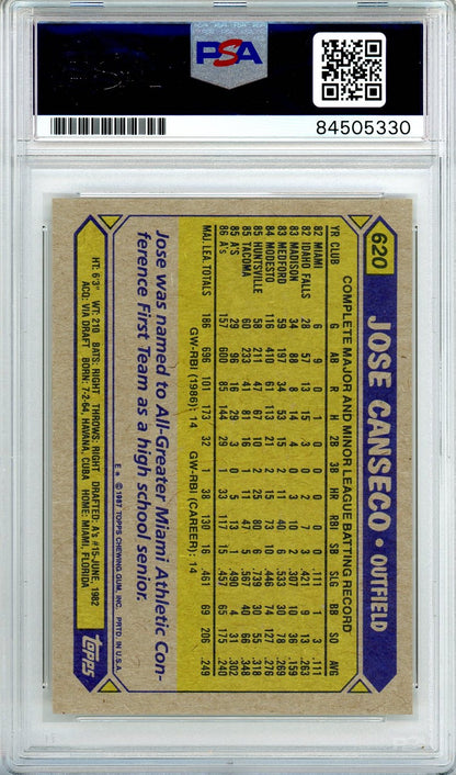 1987 TOPPS JOSE CANSECO AUTO RC ROOKIE #620 PSA DNA (330)